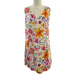 Pineapple Cove Floral Dress Sleeveless 1X White Tropical Summer